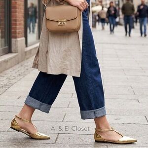 Worthington Kendie Metallic Gold Pointed Toe Flats | Size 6.5M | New with Tag